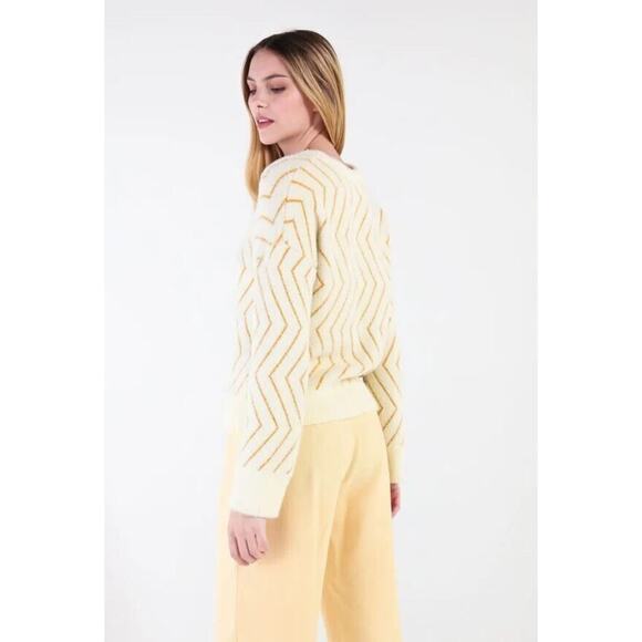 FRNCH Paris Women's Asymmetrical Lined Knit Sweater in White/Yellow M/L MSRP $90 - Picture 6 of 6